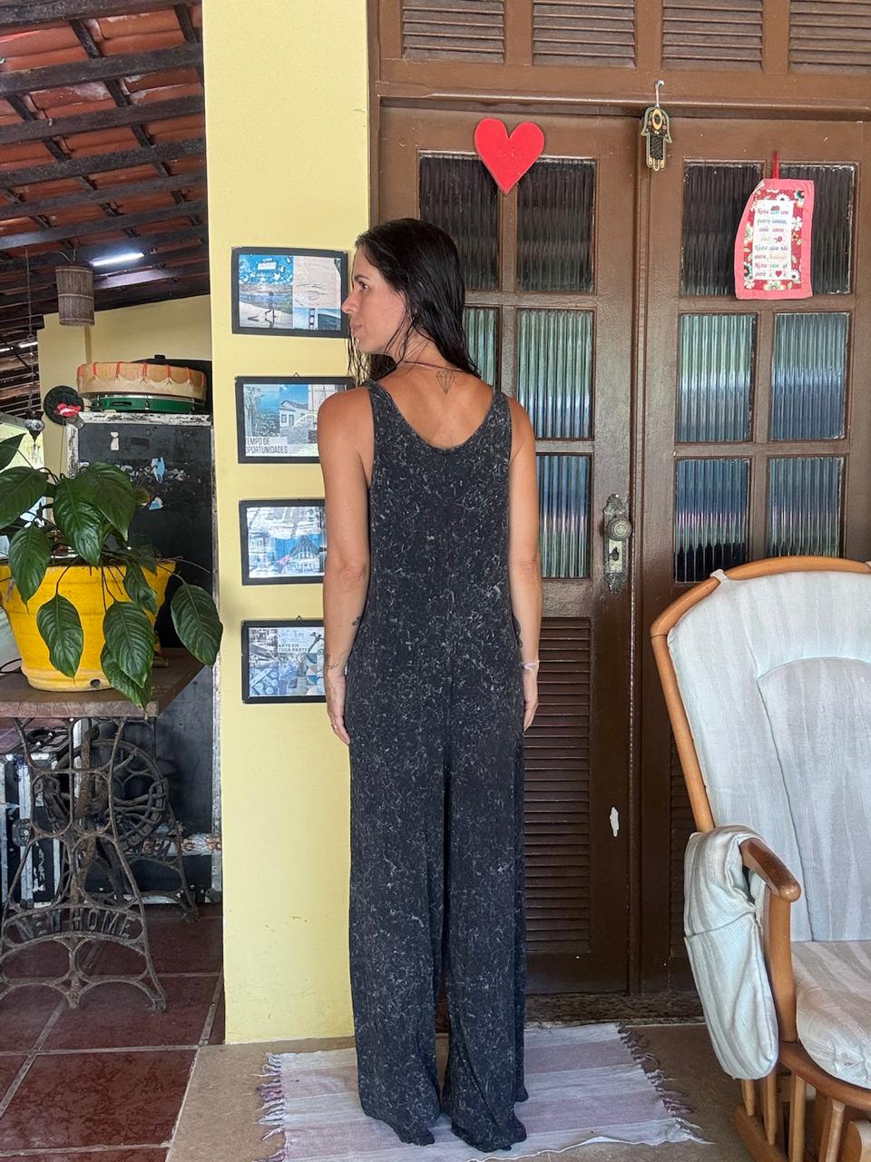 Macacão Malha Estampado Preto e Cinza – Zinzane – tam M - Imagem 2