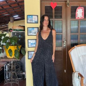 Macacão Malha Estampado Preto e Cinza – Zinzane – tam M
