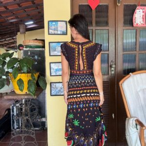 Vestido Longo Preto Estampado Tropical – Farm – tam P