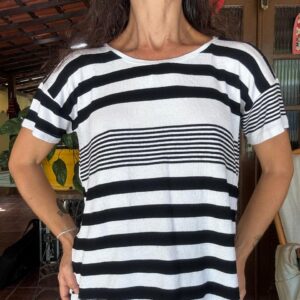 Camisa Listrada Preto e Branco em Linho – FYI – tam G