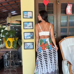 Saia Longa Estampada Listras e Floral – Boah – tam P