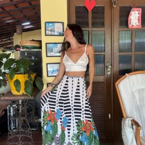 Saia Longa Estampada Listras e Floral – Boah – tam P