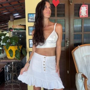 Saia Branca / Nude com Botões e Babado – OH BOY! – tam P