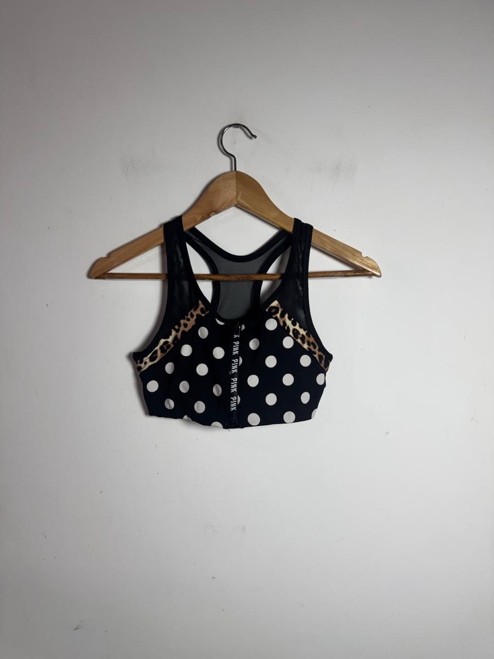 Top de Treino Estampado com Poá e Animal Print – Pink – tam P