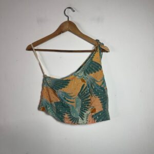 Cropped Ombro Único Estampado Pássaros Laranja e Verde – Farm – tam P *NOVO*
