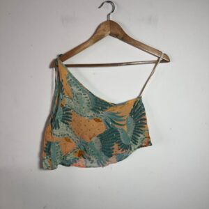 Cropped Ombro Único Estampado Pássaros Laranja e Verde – Farm – tam P *NOVO*