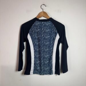 Camisa Esportiva Manga Comprida com Zíper de Malha Fria Preta, Azul e Branca – tam XL