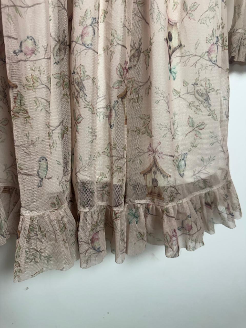 Vestido Infantil Rosa de Tule com Estampa de Passarinhos e Babados – Kiki – tam 10 - Imagem 5