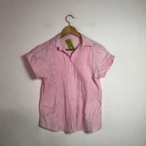 Camisa Rosa com Nervuras e Manga Curta – tam G