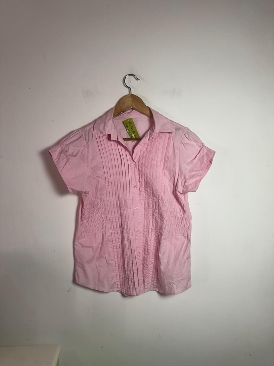 Camisa Rosa com Nervuras e Manga Curta – tam G