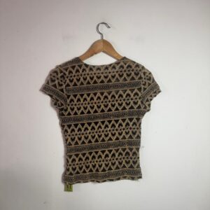 Blusa Feminina Tricô Preta e Dourada com Estampa Geométrica – tam P