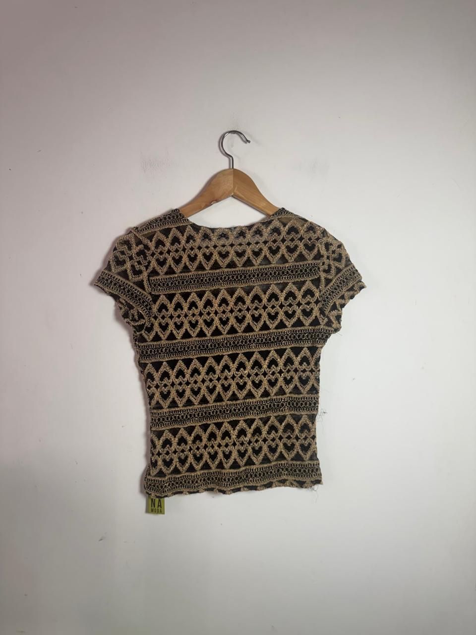 Blusa Feminina Tricô Preta e Dourada com Estampa Geométrica – tam P - Imagem 2
