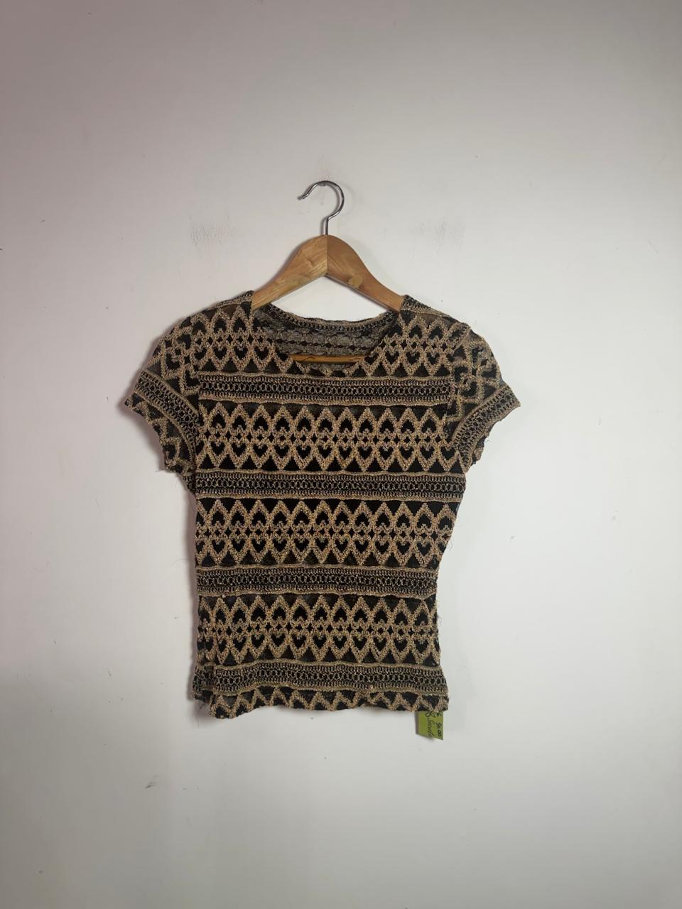 Blusa Feminina Tricô Preta e Dourada com Estampa Geométrica – tam P