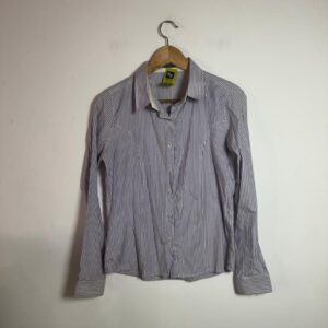 Camisa de Manga Comprida Lilás e Branca Listrada – George – tam 42