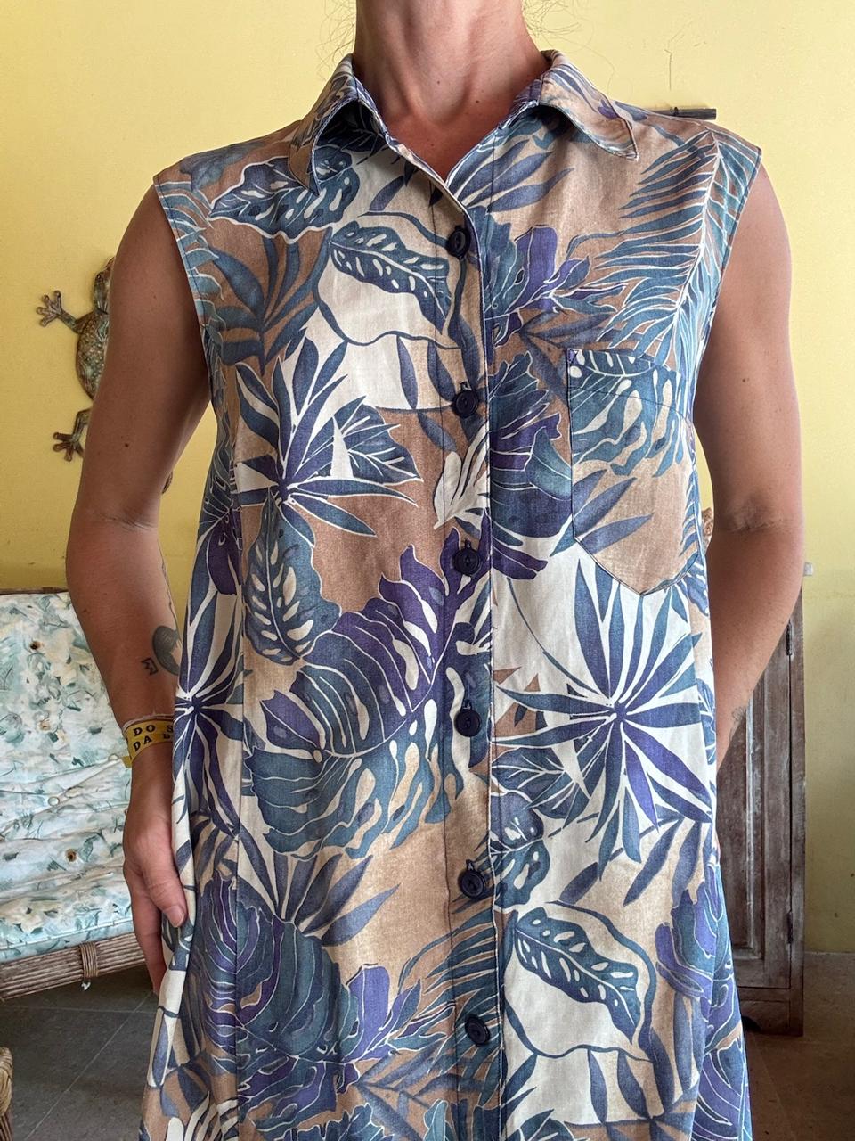 Vestido Chemise Estampa Folhagens Azul – El Corte Inglés – tam 48 - Imagem 2