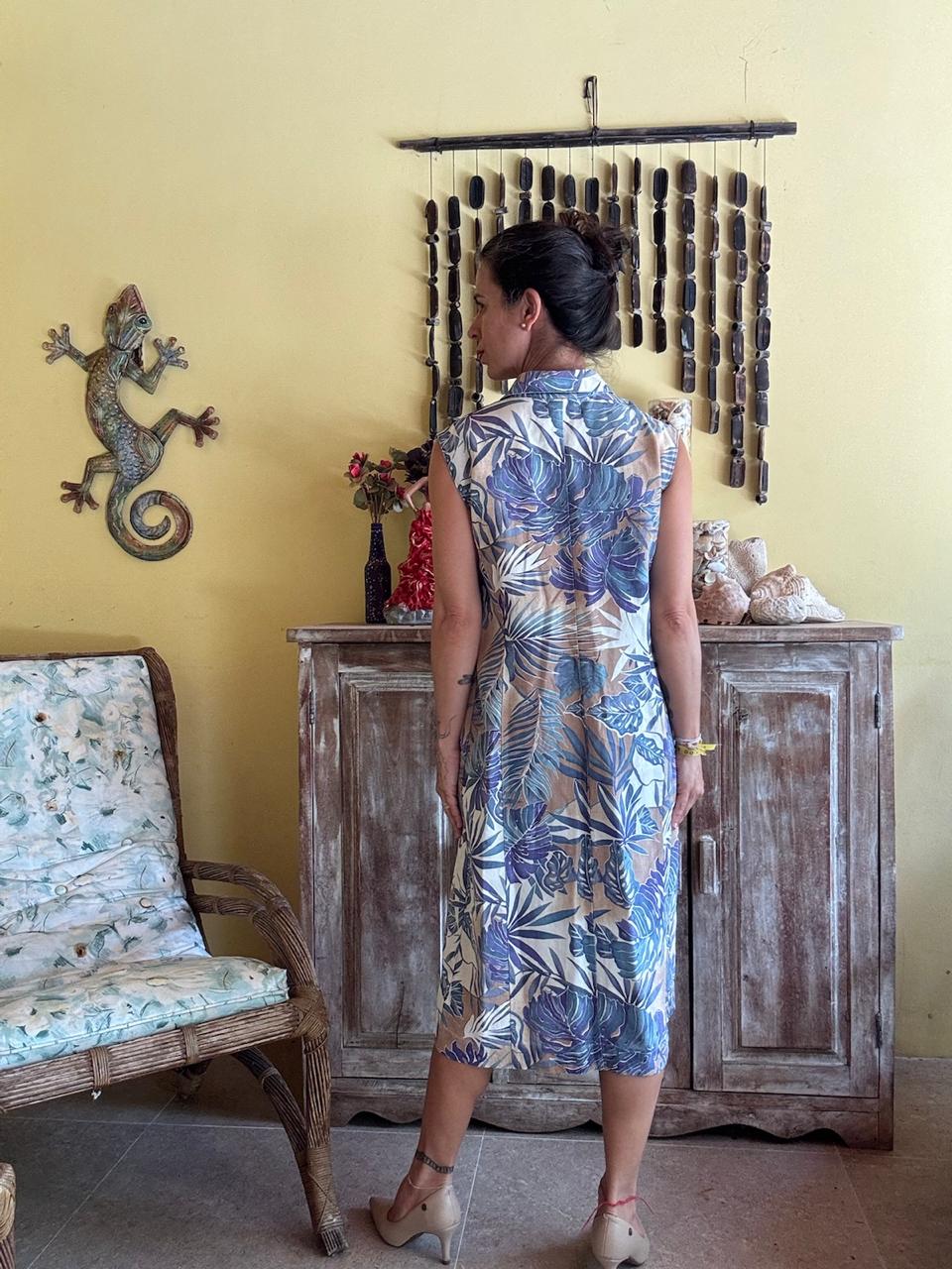 Vestido Chemise Estampa Folhagens Azul – El Corte Inglés – tam 48
